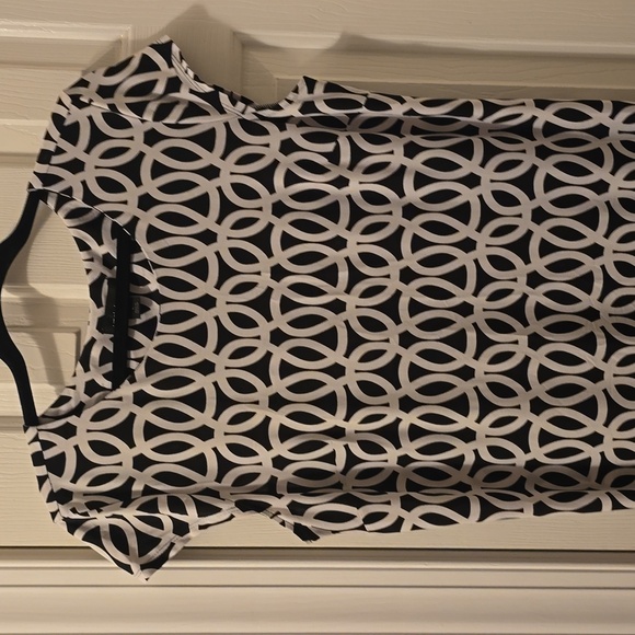 LIZ CLAIBORNE WOMENS BLACK  WHITE SYMMETRICAL SMALL CAP SLEEVES DRESSSIZE LARGE - Picture 2 of 13